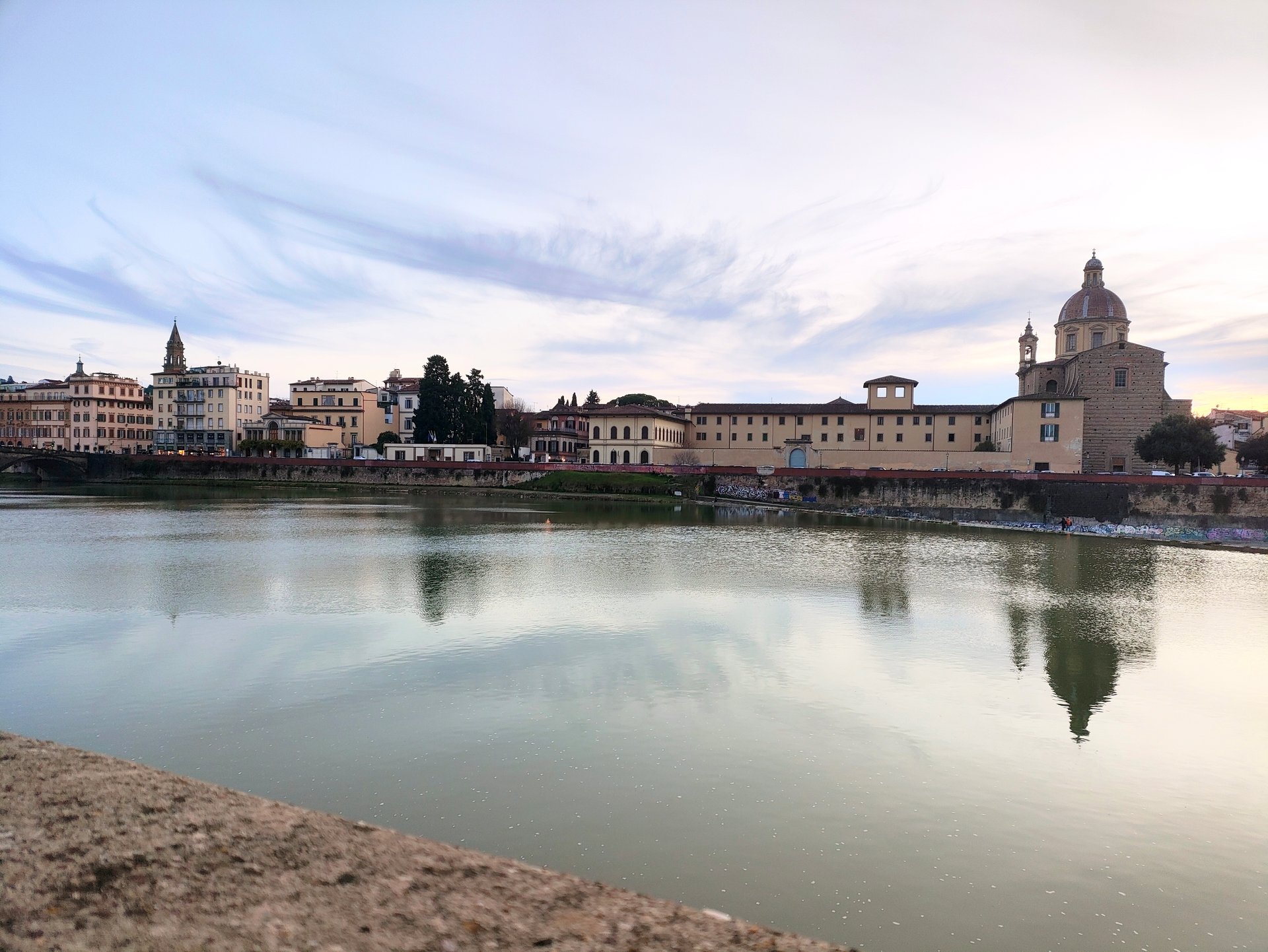 The view of the Arno River and interesting architectures around Piazza Ognissanti