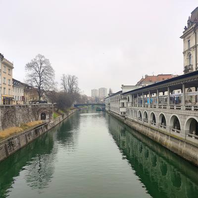 Plečnik's colonnade in winter — half the city's silence